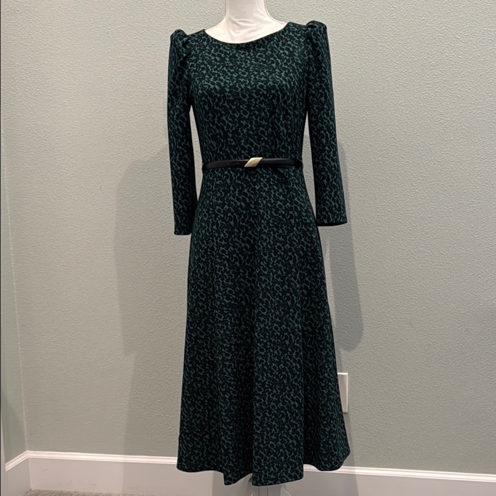 Calvin Klein Green Puff Sleeve A-Line Dress
